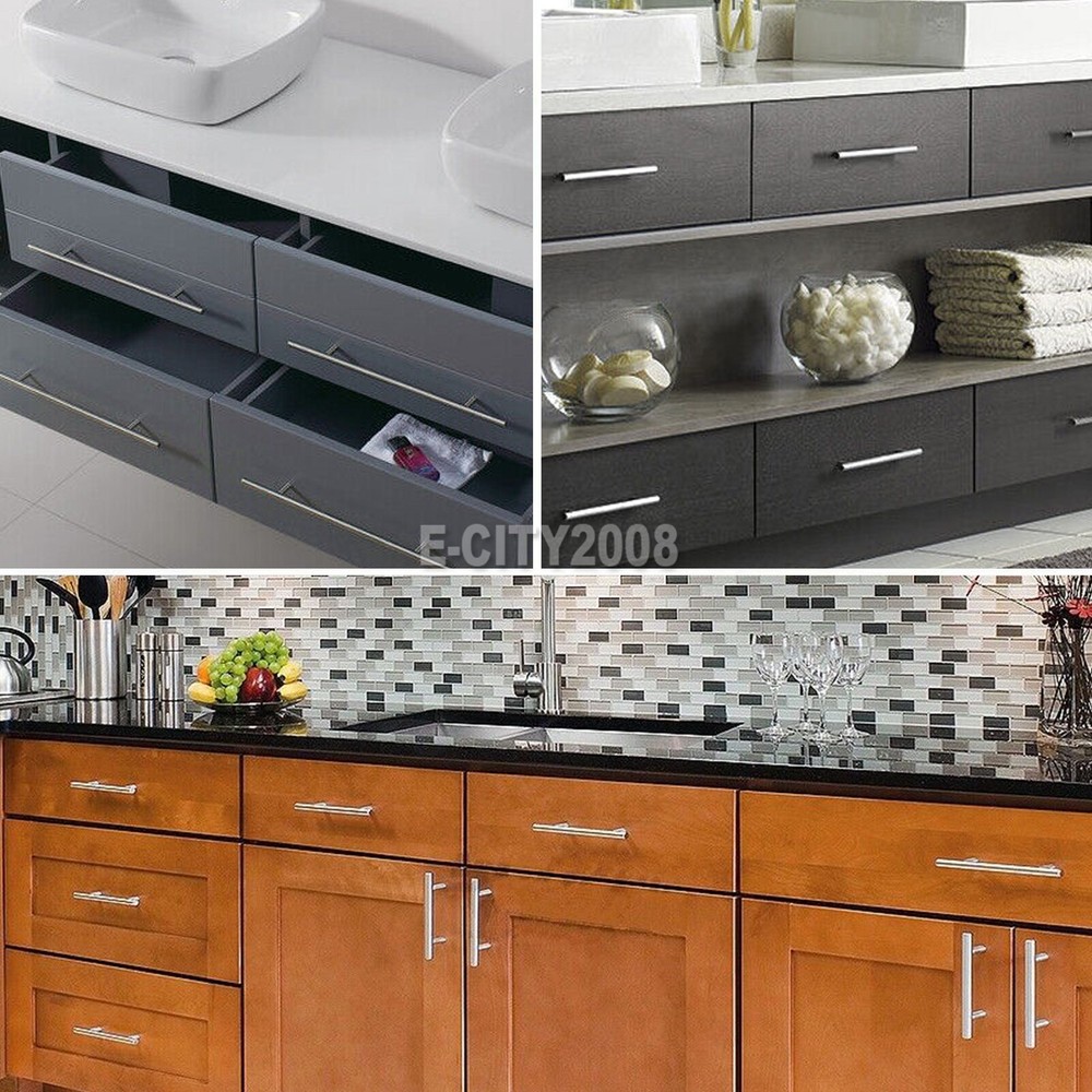 2 Kit Silver Stainless Steel T Cabinet Handle Bathroom Kitchen Handle Knob Pull