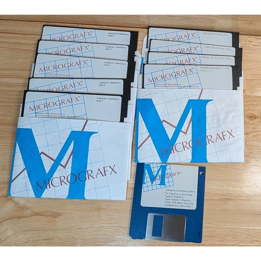 Vintage Software Lot Floppy Disks & CDs Micrografx, CorelDRAW, MS-DOS, Windows