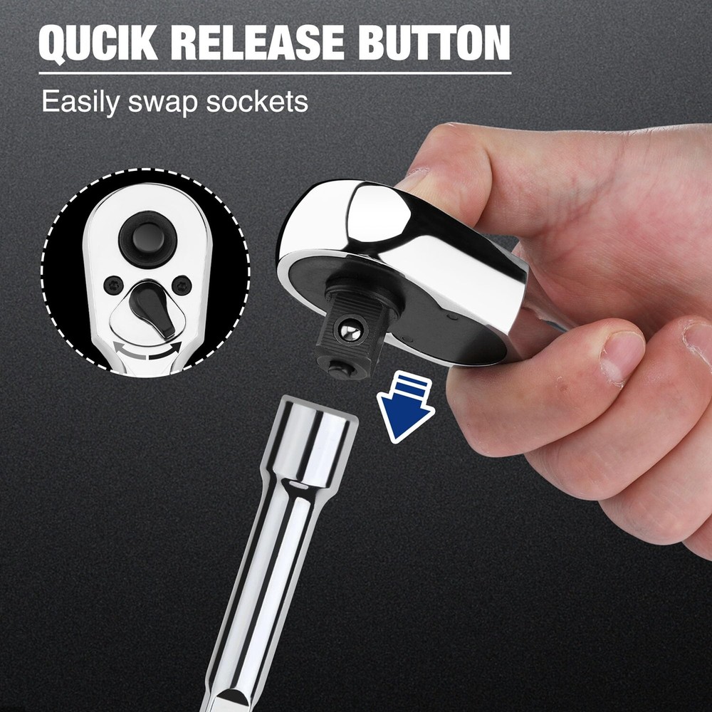 WORKPRO 1/2" Drive Ratchet Handle 72-Tooth Quick-Release Reversible Ratchet Sets