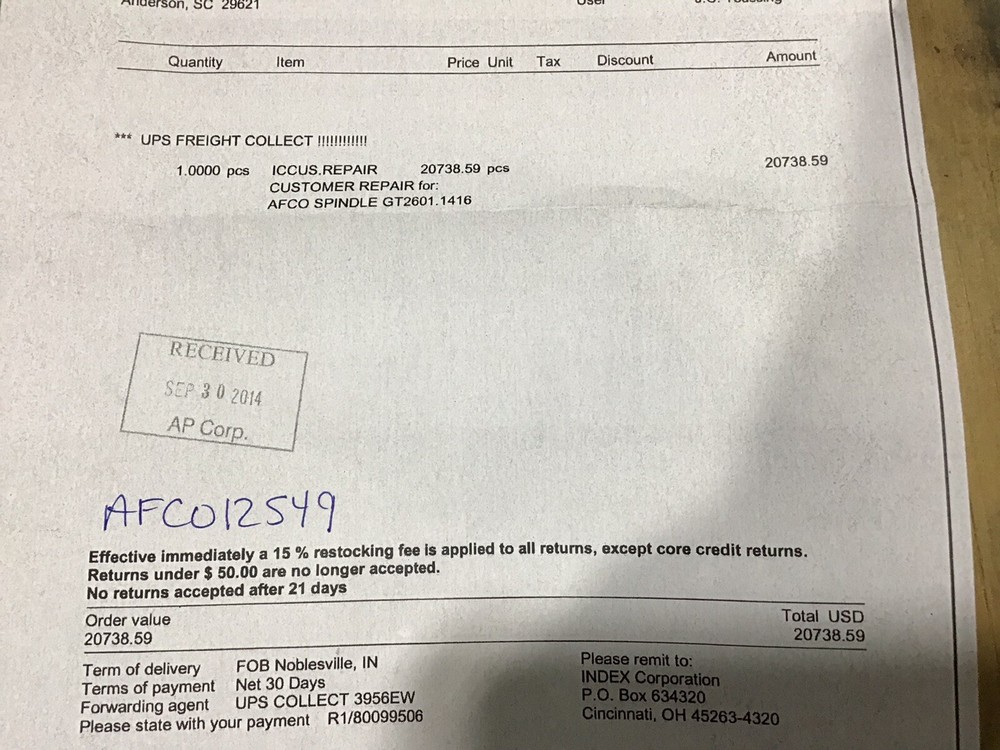 Rebuilt Index V-200 CNC Spindle