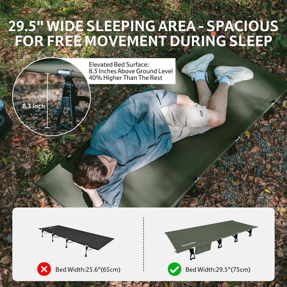 Extra Wide GreenWild Camping Cot, Folding Lightweight Camp Cot Bed, Portable ...