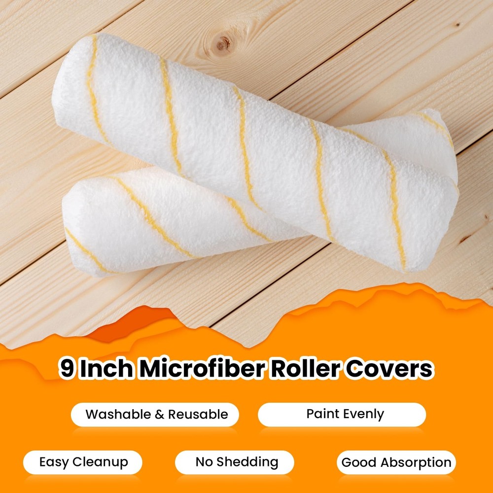 Paint Roller Covers, 12 Pack, 9 Inch Microfiber Paint Roller, 3/8" Nap Covers...