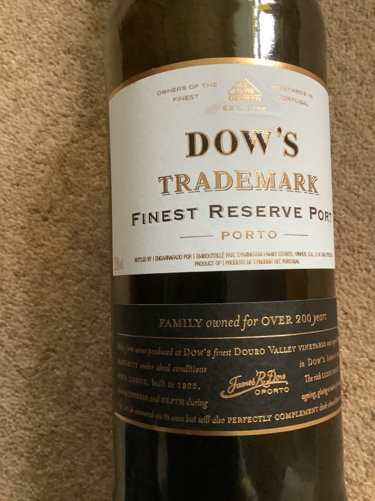Empty Dow's Finest Reserve Port Bottle 75 cl