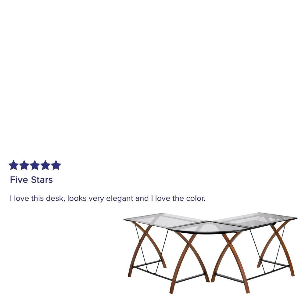 Glass L-Shape Corner Computer Desk With Pull-Out Keyboard Tray