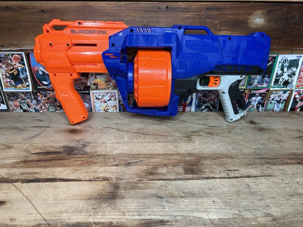 NERF N-strike Elite Surgefire Blaster Rotating Drum Tested Working Blue