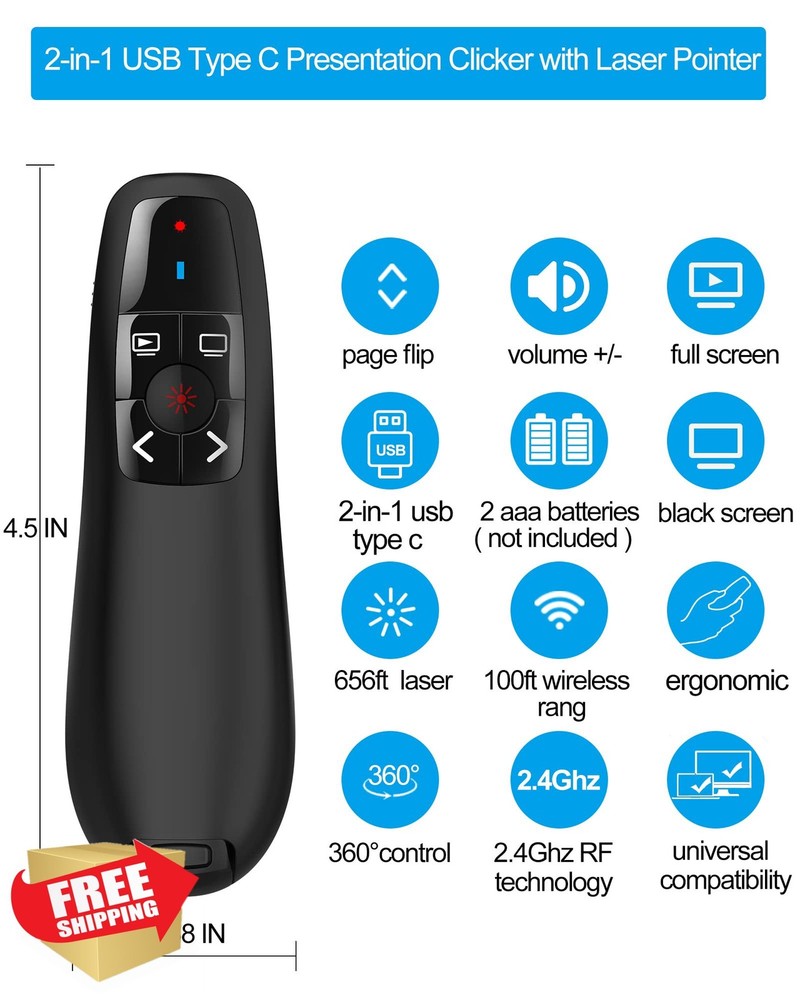 2pk USB-C PowerPoint Clicker Wireless Presenter Remote