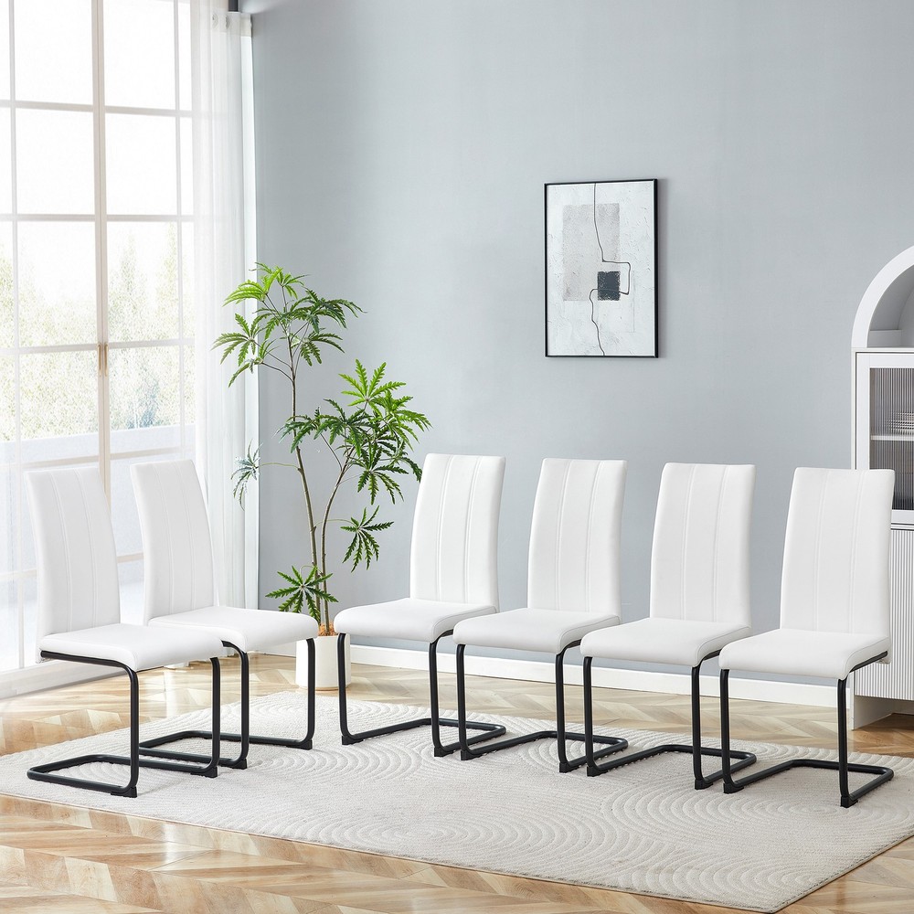 2-Pack White PU Upholstered Dining Chairs - Modern Kitchen Side Chairs with St