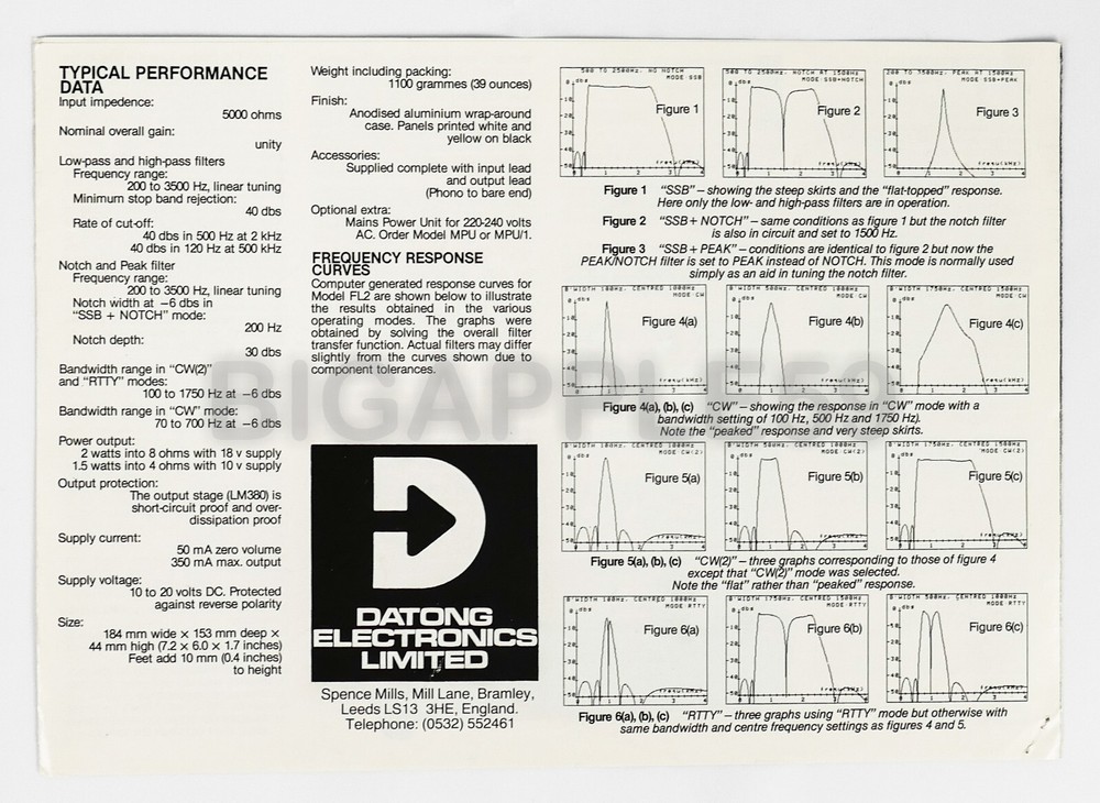 Datong Electronics Model FL2 Multimode Audio Filter Brochure & User Manual #2