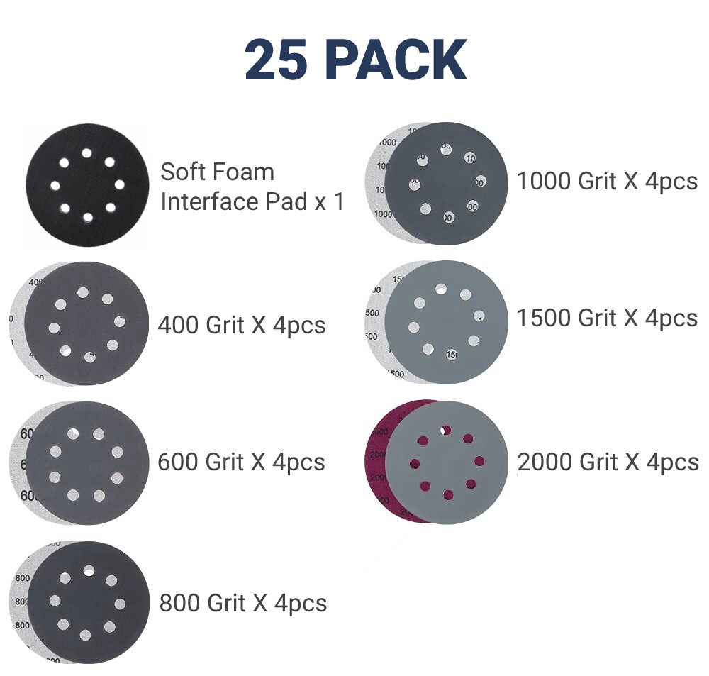 5 Inch 400-10000 Grit Sanding Discs Hook Loop Orbital Sander Paper,Interface Pad
