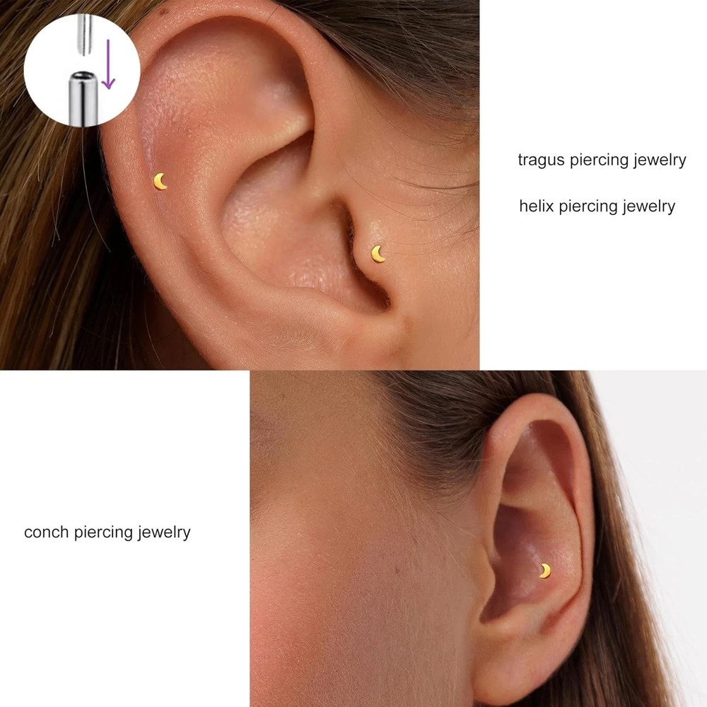 Flat Back Helix Piercing Jewelry, Tiny Threadless Flatback Stud Earrings 20G/18G