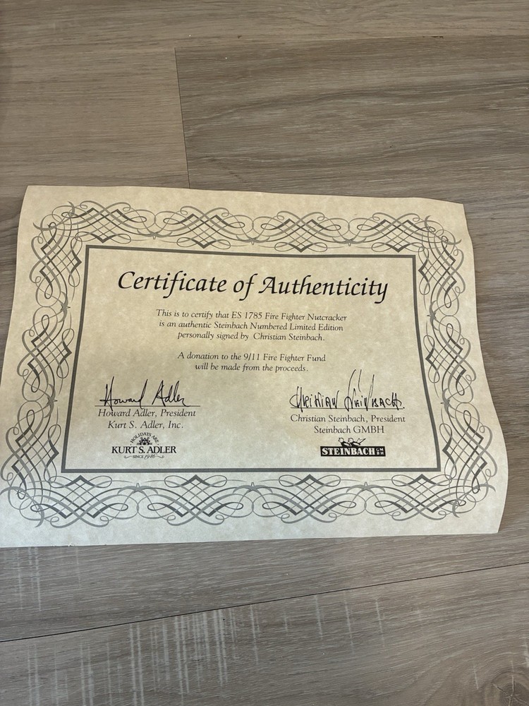 Steinbach SIGNED ES 1785 Ltd Edition Fire Fighter Nutcracker COA