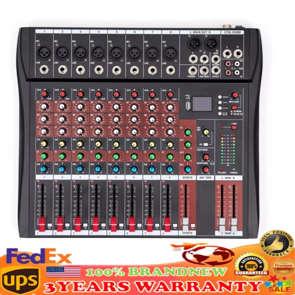 Pro 8 Channel Bluetooth Studio Audio Mixer Live Sound Mixing Console with USB