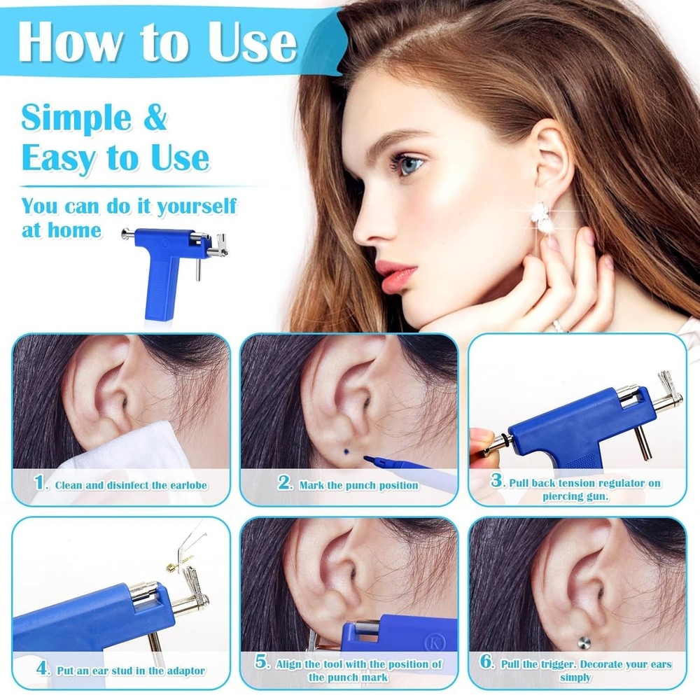 Ear Piercing Gun with Piercing Tools Kit, Professional Ear Nose Piercing Gun ...
