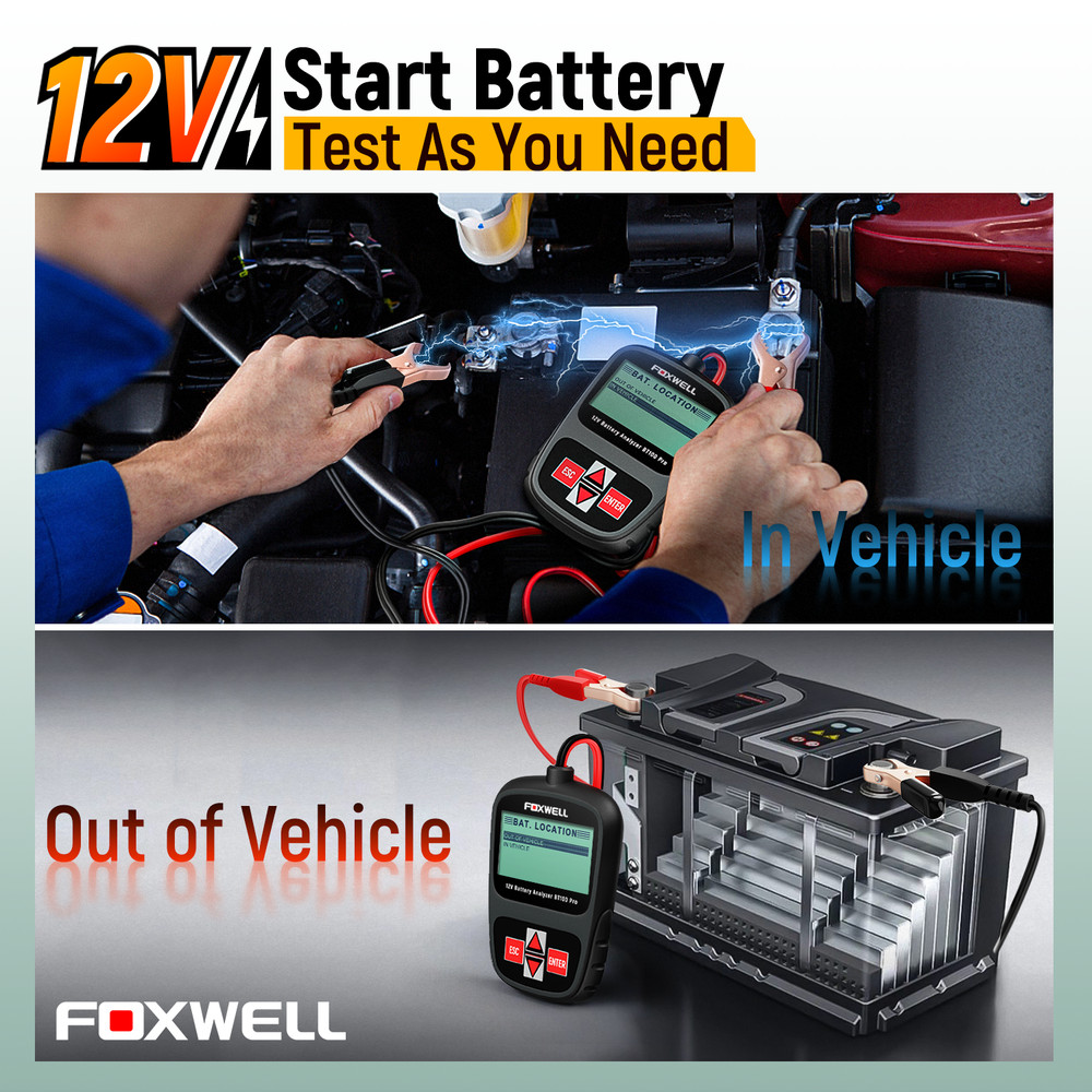 Foxwell BT100 Pro 12V Car Battery Analyzer - Accurate CCA 100-1100 Testing Tool
