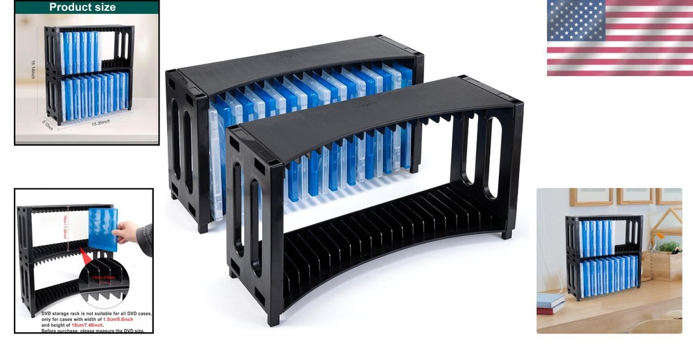 Durable ABS DVD Display Rack - Holds 40 Slim DVD Cases, Stackable Design