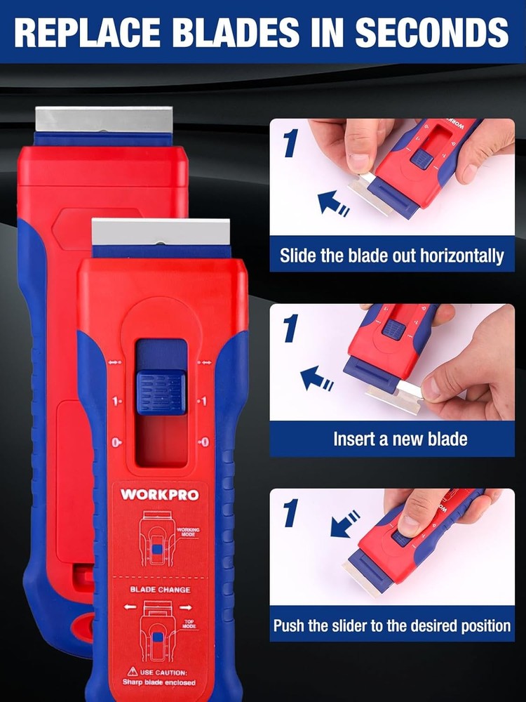 WORKPRO Retractable Razor Blade Scraper 56PC Blade Storage Cleaning Scraper Tool