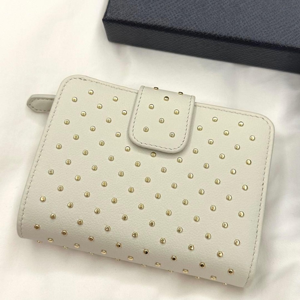 PRADA Studded Leather Bi-Fold Wallet White