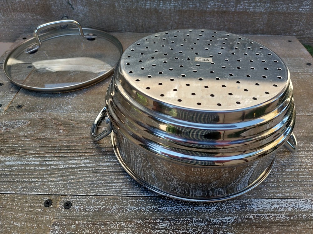 TIERED STAINLESS STEEL STEAMER/STRAINER INSERT WITH LID