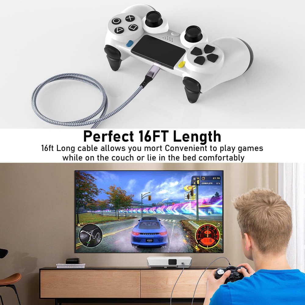 2 Pack 16Ft Extra Long USB Type-C Charging Cable for PS5 Nintendo Galaxy