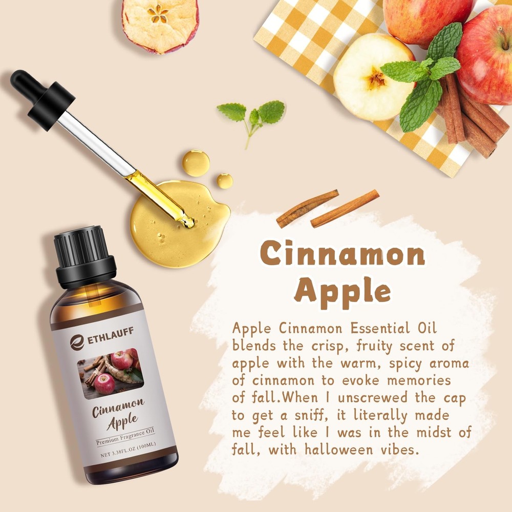 Cinnamon Apple Essential Oil, 100ml Fall Essential Oil for Diffusers for Home...