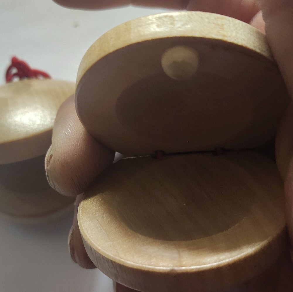 Wood Castanet Hand Percussion Instrument, 2 Pieces, Red String