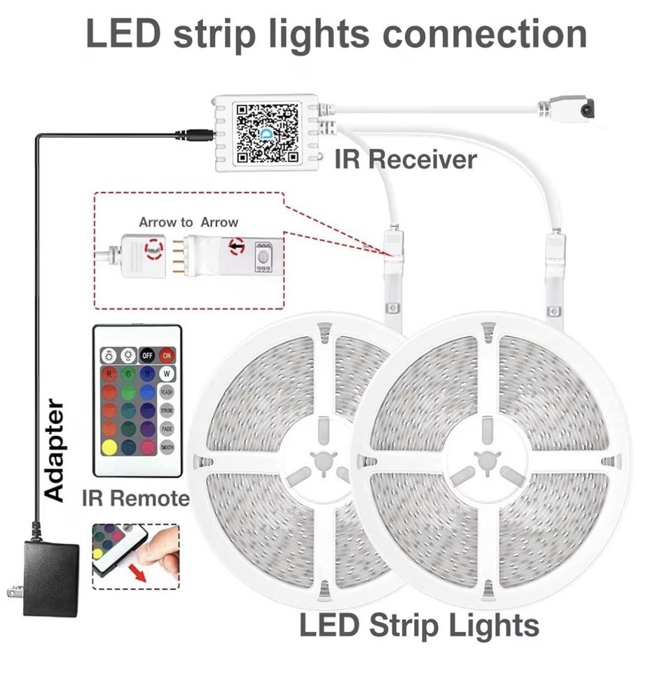 130ft Multicolor LED Light Strip Bluetooth App & Remote Control