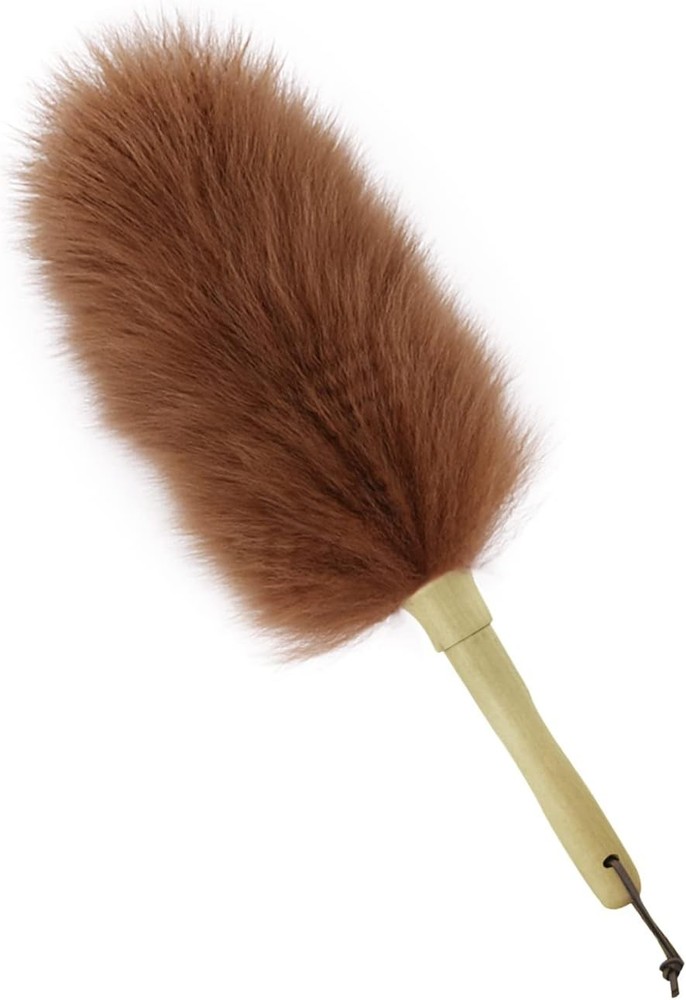 Lbswool Duster 14'' Length Solid Wooden Handle Leather Hang Strap for