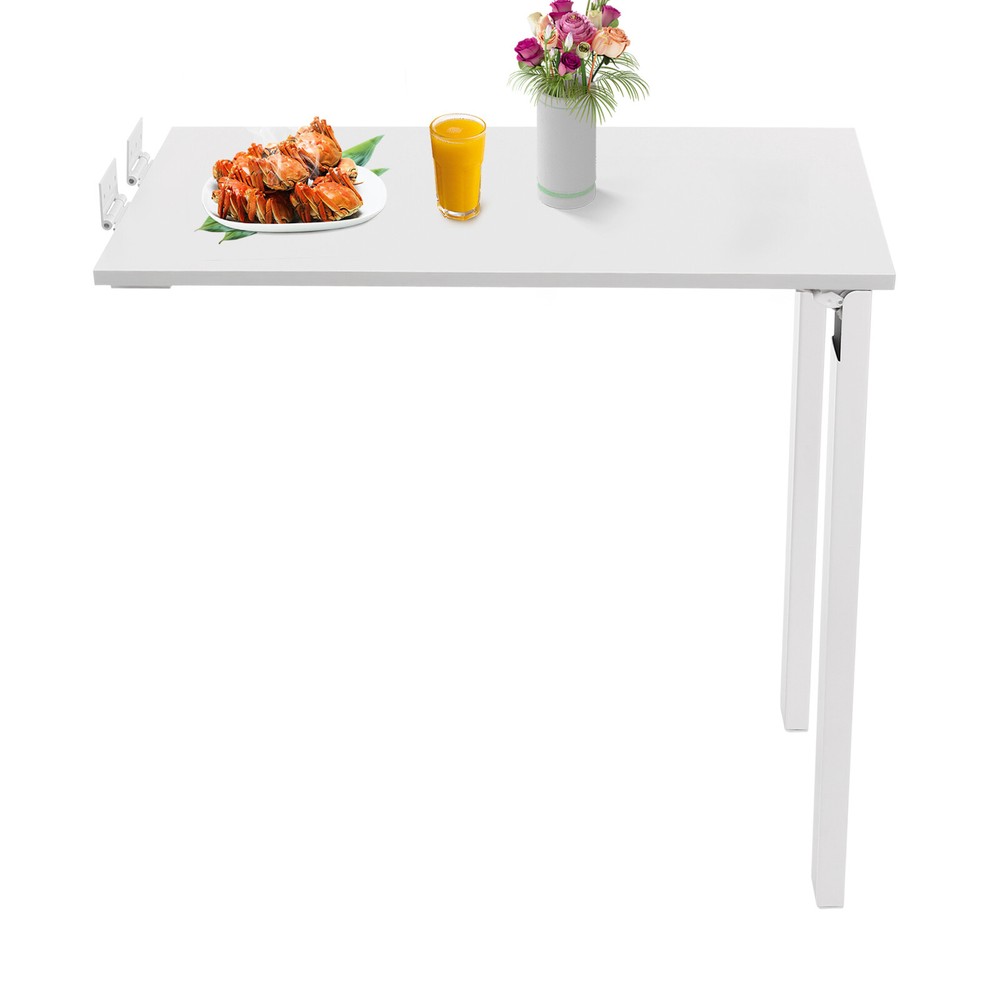 White Indoor Wall Mounted Wood Folding Table Folding Dining Table Load 60kg