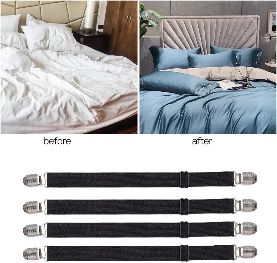 Adjustable Bed Sheet Clips, Sheet Fasteners Holder Straps and Suspender,