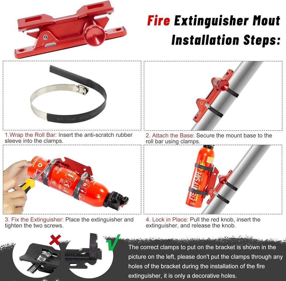 Quick Release Fire Extinguisher Mount Aluminum Adjustable UTV Roll Bar Fire Exti