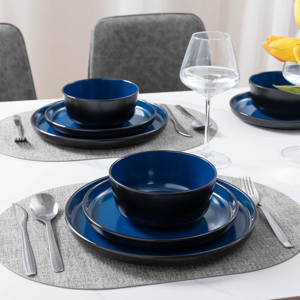 ZAROCRUS Melamine Dinnerware Sets, 12 Pcs Unbreakable Plates and Bowls Set, O...