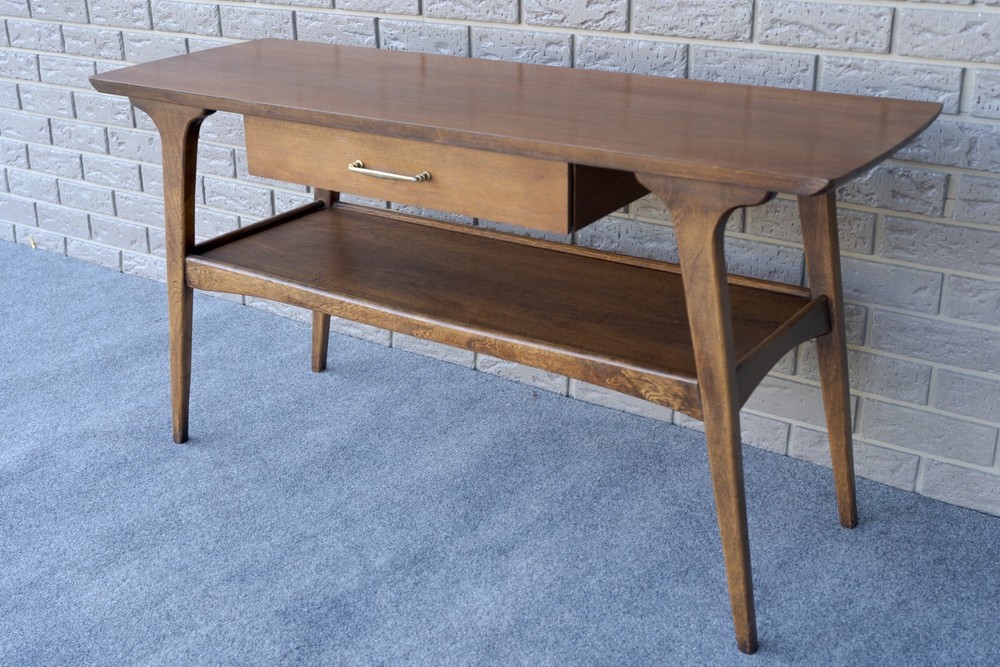 Mid Century Danish Modern Pearsall Style Walnut & Ash Two Tier Console Table