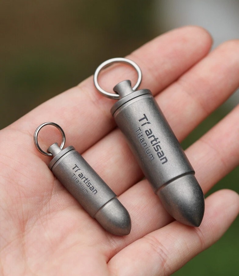 Pure Titanium Pill Holder Waterproof Pill Container Case Organizer EDC Keychain