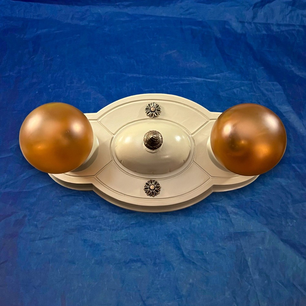 Pair Polychrome Rewired double bulb flush mount ceiling fixtures KB400