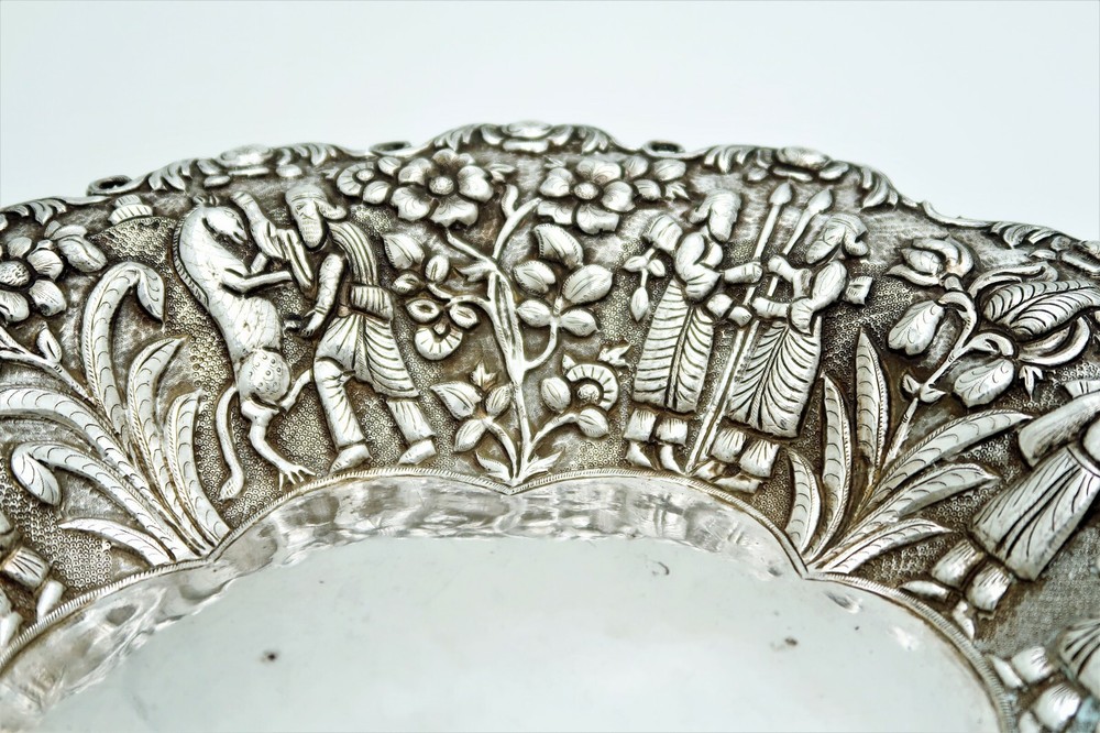 Handcrafted Assyrian Style Solid Silver Raised Pierced Bowl with Figurals