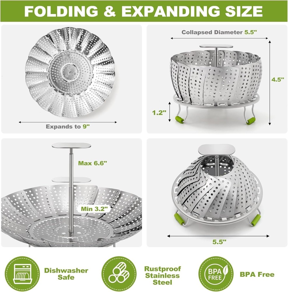 Steamer Basket, 3rd Generation Stainless Steel Vegetable Steamer with Extendable