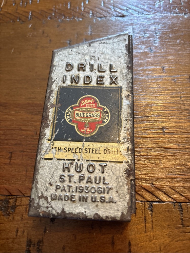 Vintage Drill Index Huot Blue Grass With Drill Bits