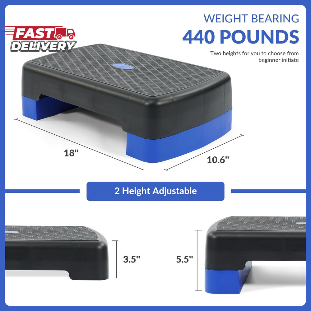 Fitvids 18" Aerobic Step Platform, Workout Stepper with Adjustable 2 Stackable R