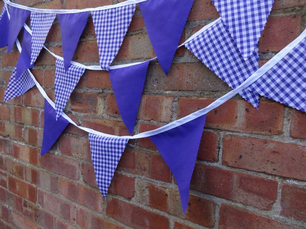 gingham & plain bunting 2 different styles fabric bunting celebration per meter