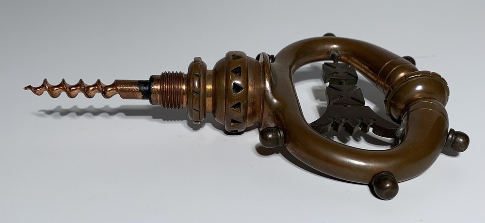 FINE Antique LARGE BRONZE KEY Figural CORKSCREW SIGNED
