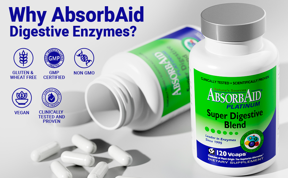 AbsorbAid PLATINUM 120 Digestive Enzyme/Probiotics - Complete Digestive Support!