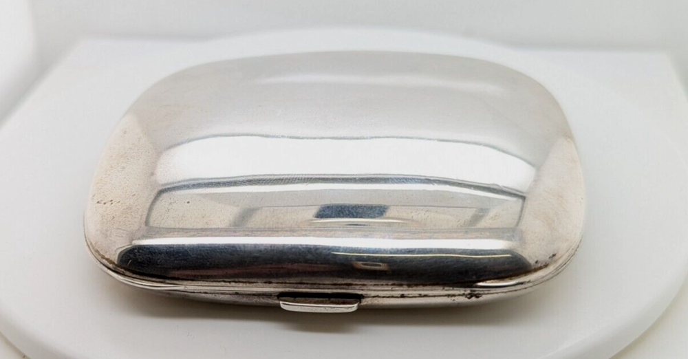 Silver and Enamel Cigarette Case with Concealed Erotic Enamelled Scene