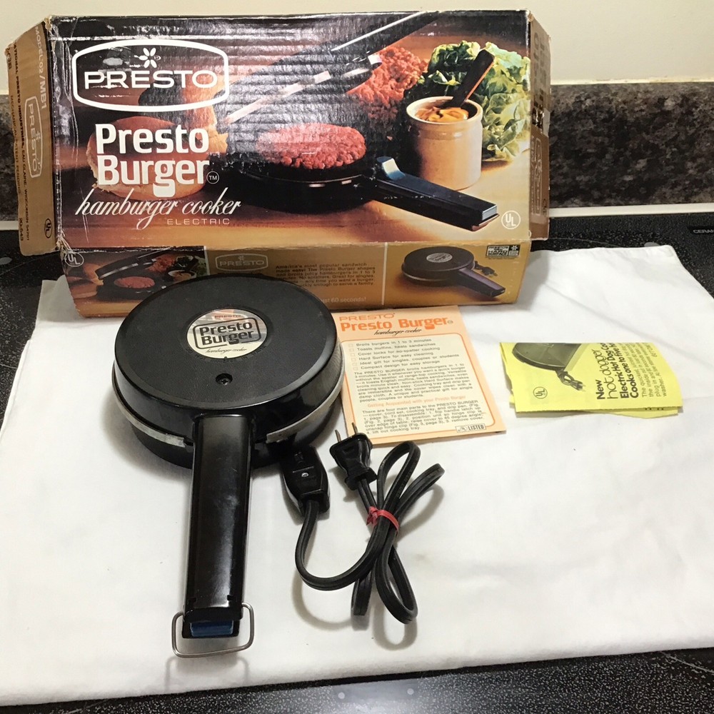 Vintage PRESTO electric Griddle Burger Maker Model 02 MB1 W/box