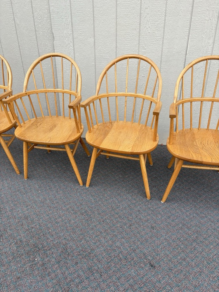 67248 Set 4 Solid Oak Windsor Dining Armchairs Chair s