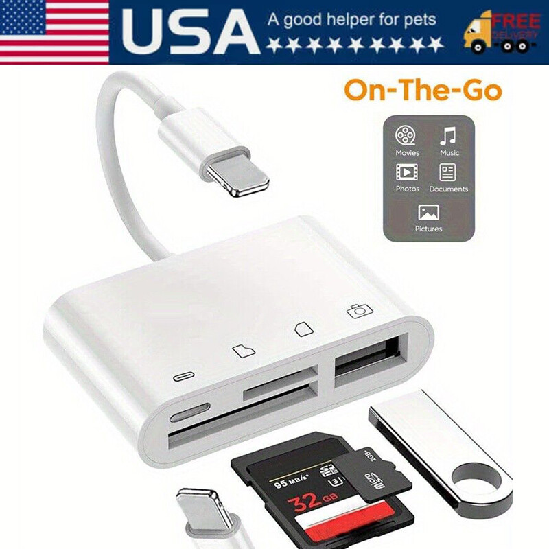 4-in-1 USB to Card Reader Adapter USB Camera Compatible SD/TF Cards for iPhone