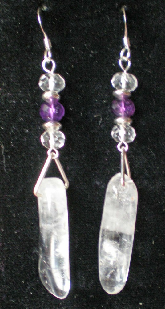 Amethyst & Clear Quartz Sterling Silver Earrings e163