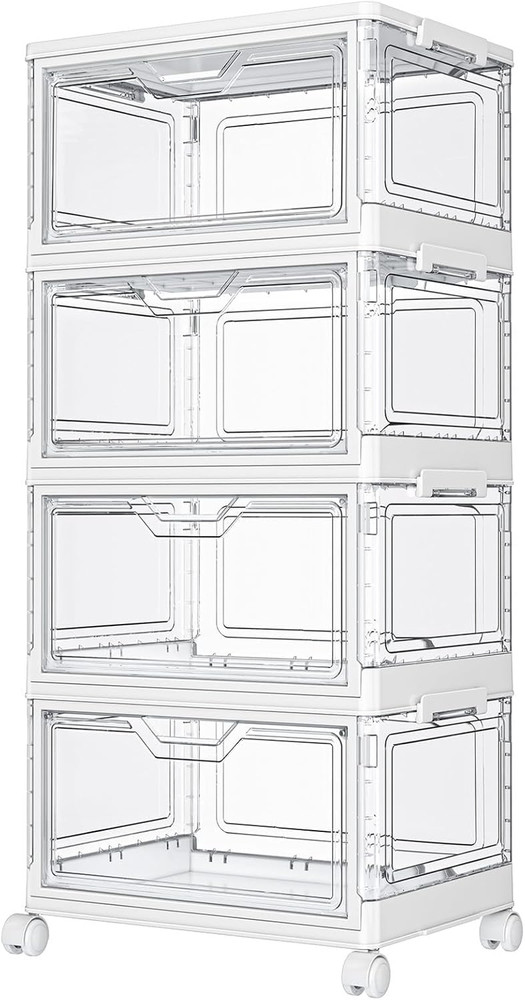 Clear Storage Bins with Lids - 4 Tier Plastic Bins with Wheels, Stackable Storag