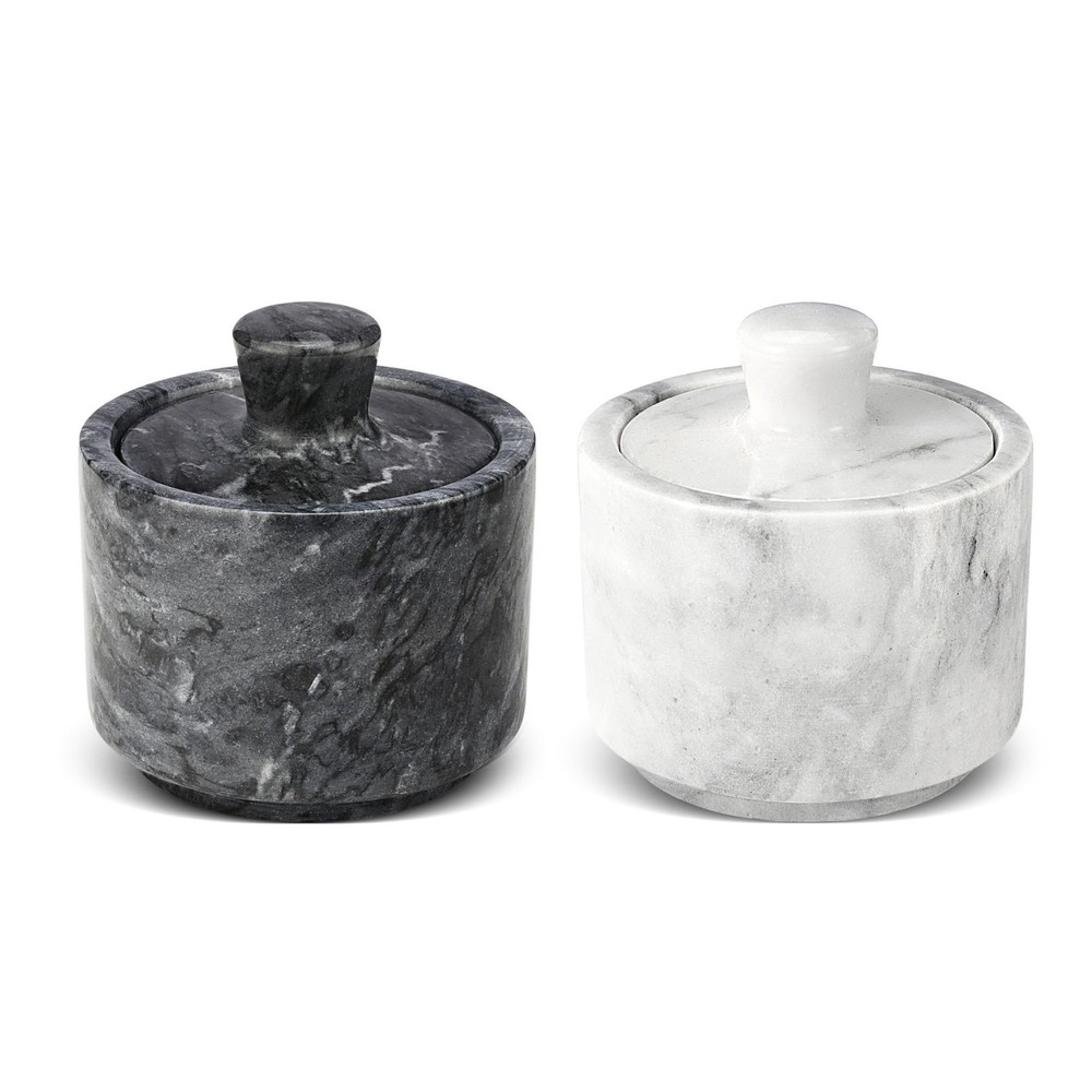 Marble Salt Cellar with Lid, Multi-Purpose Marble Container (Black & White)