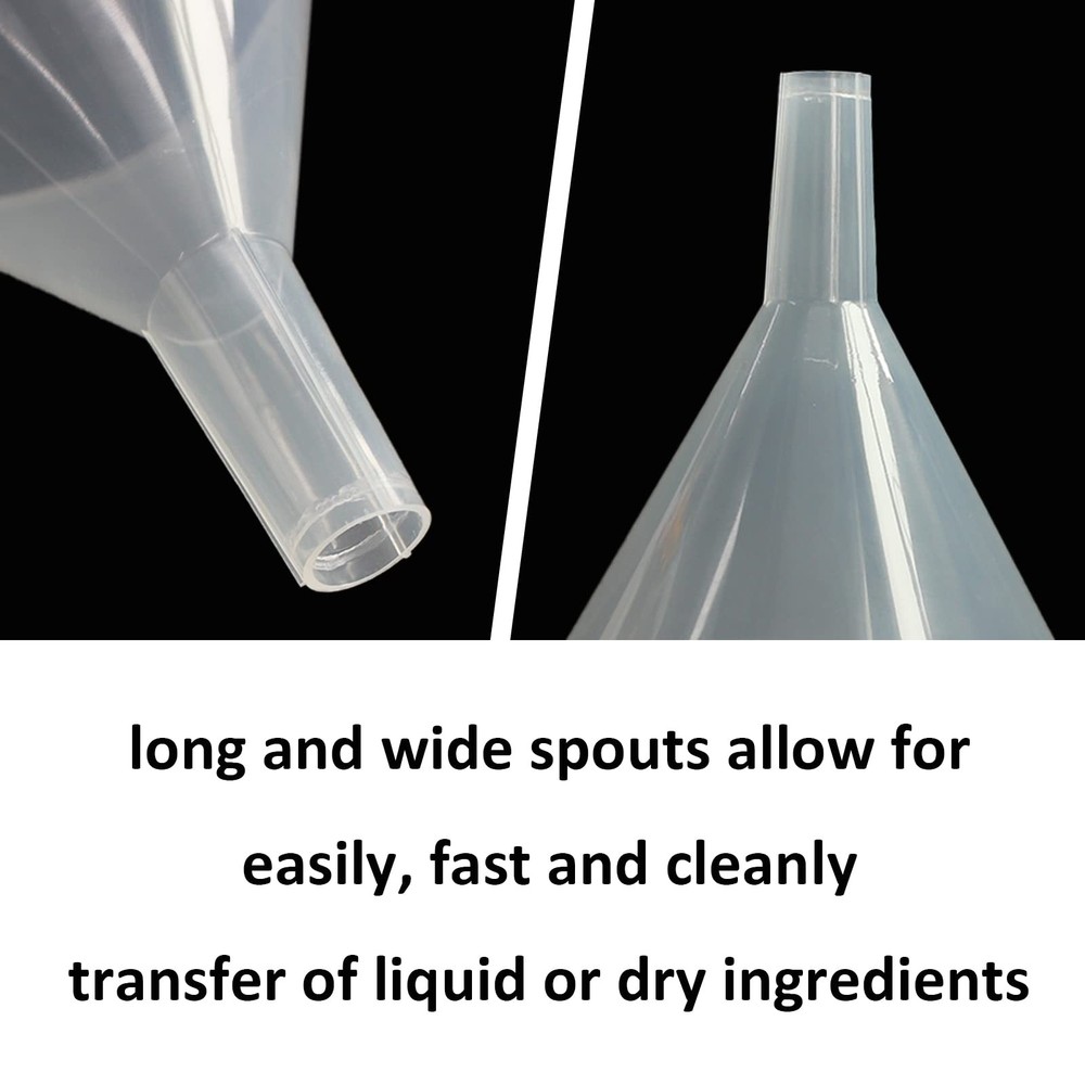 8 Pack Multi-Purpose Plastic Funnels with Long Reaching Spout (4.7”) for Wate...