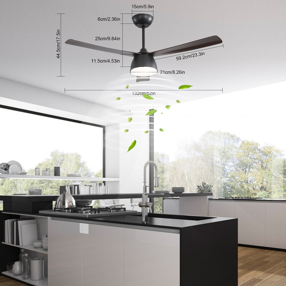 52" LED Ceiling Fan Light with Remote Control 6 Speed Settings Timing Option
